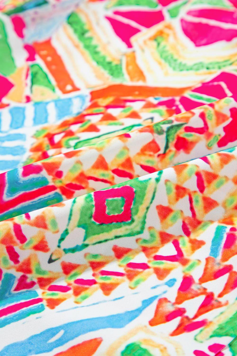 Narančasta geometrijski print kontrast haljina kratkih rukava
