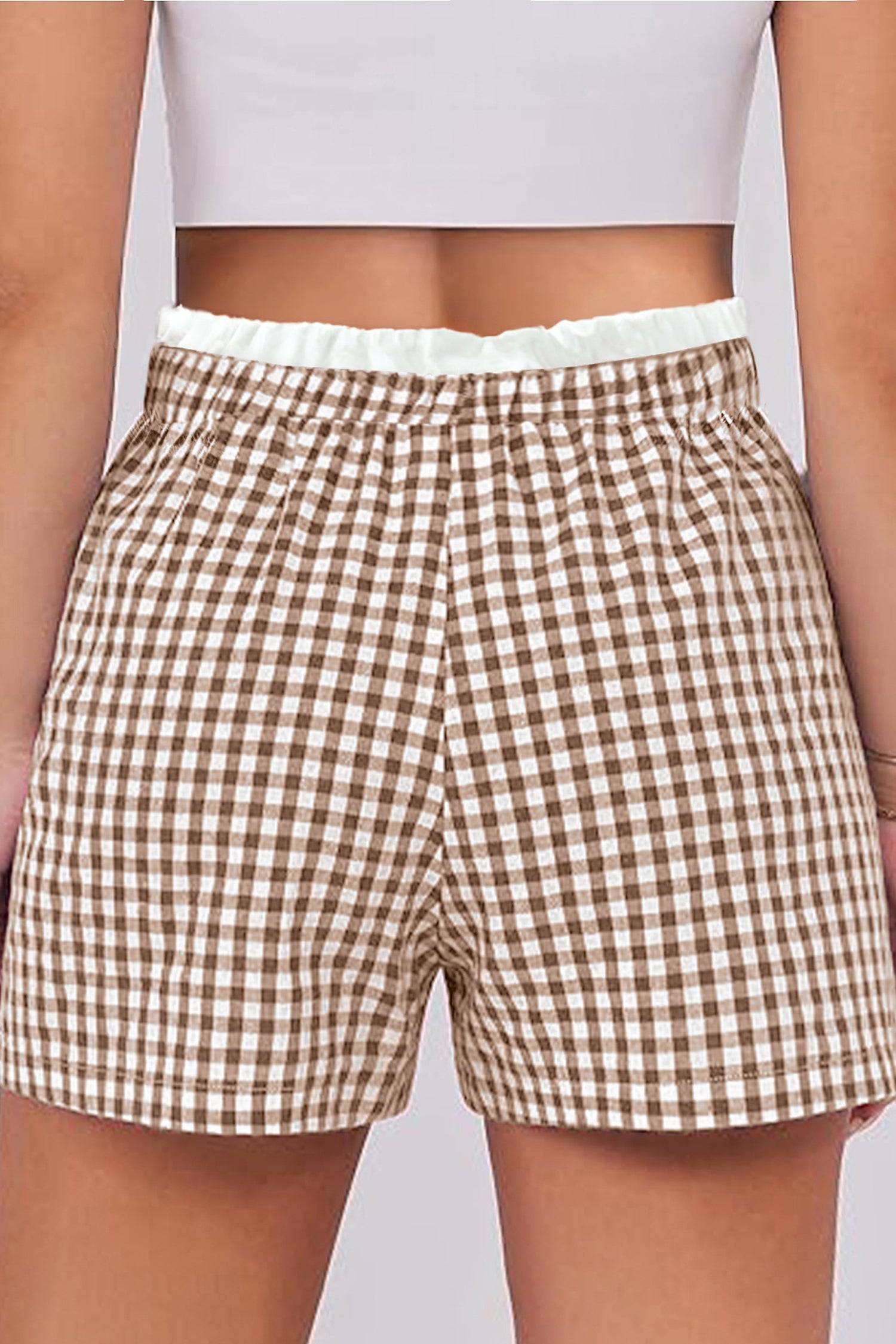 Pink Contrast Trim Plaid Print Plus Size Shorts