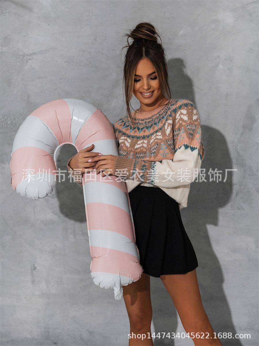 Women's Vintage Jacquard Color Matching Sweater