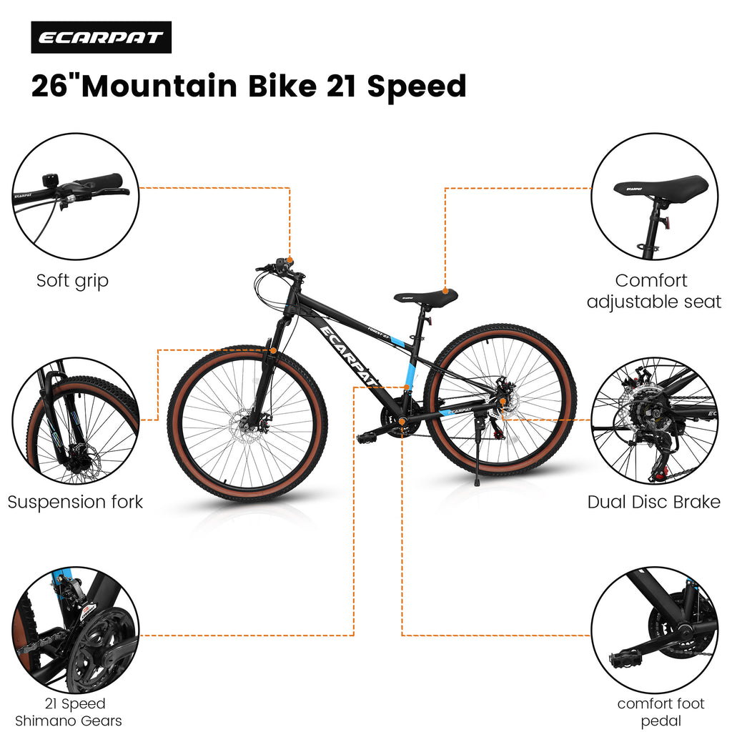 Carpat™ MTB Velocity 27 – 27.5" ALUMINIUM Mountain Bike (21-Speed, Black-Blue)