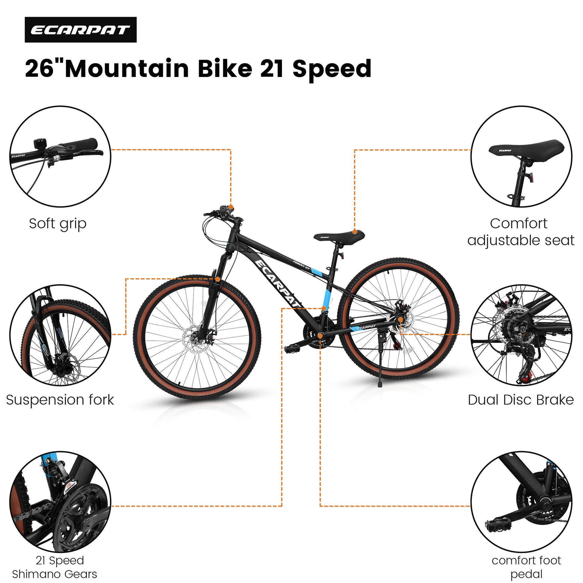 Carpat™ MTB Velocity 27 – 27.5" ALUMINIUM Mountain Bike (21-Speed, Black-Blue)