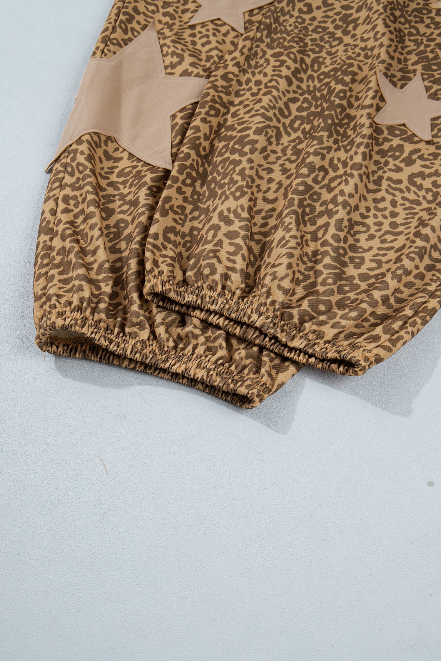 Khaki Plus Size Leopard Print Western Star Patched Jogger Pants