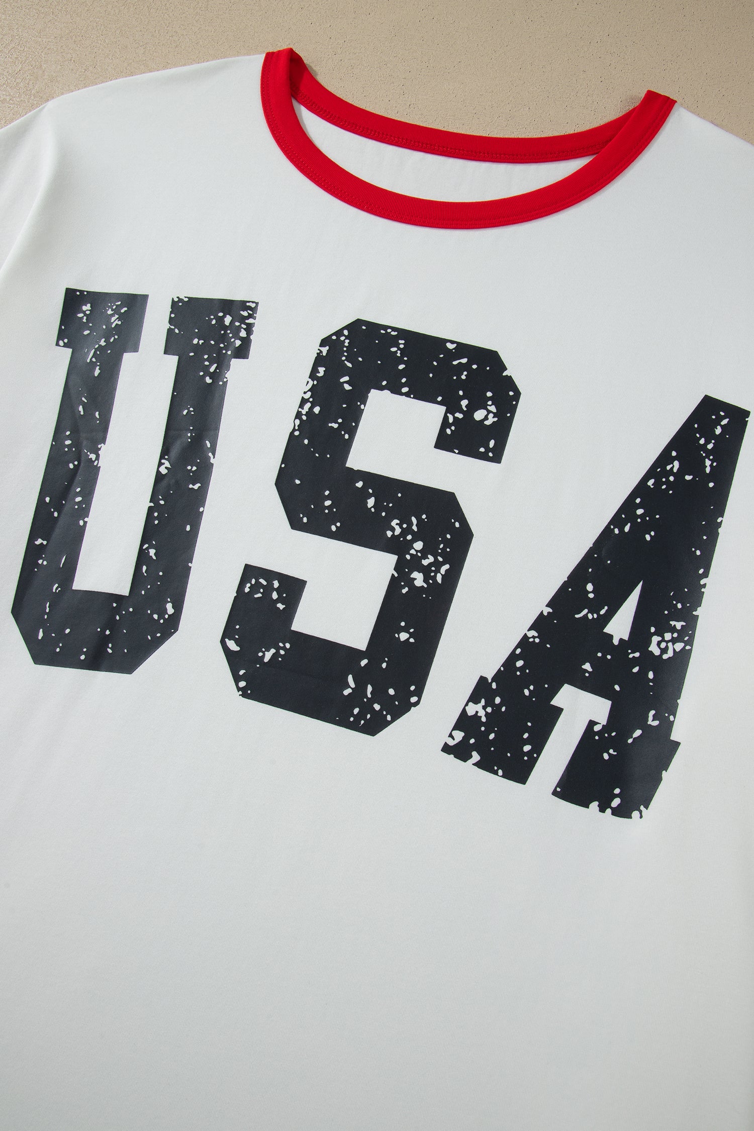 White Retro USA Striped Trim Short Sleeve Plus Size Tee