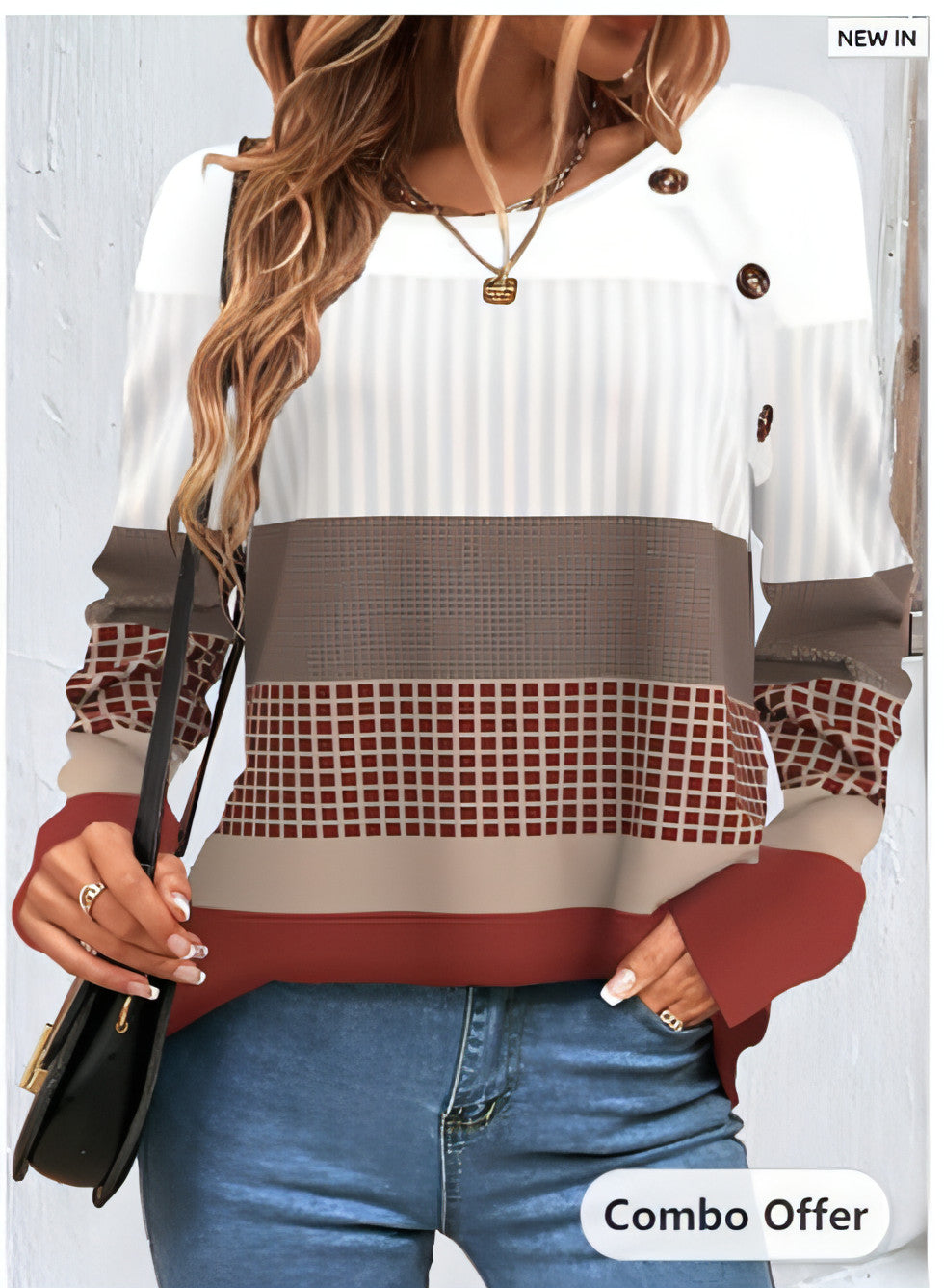 Camiseta de manga larga con botones para mujer