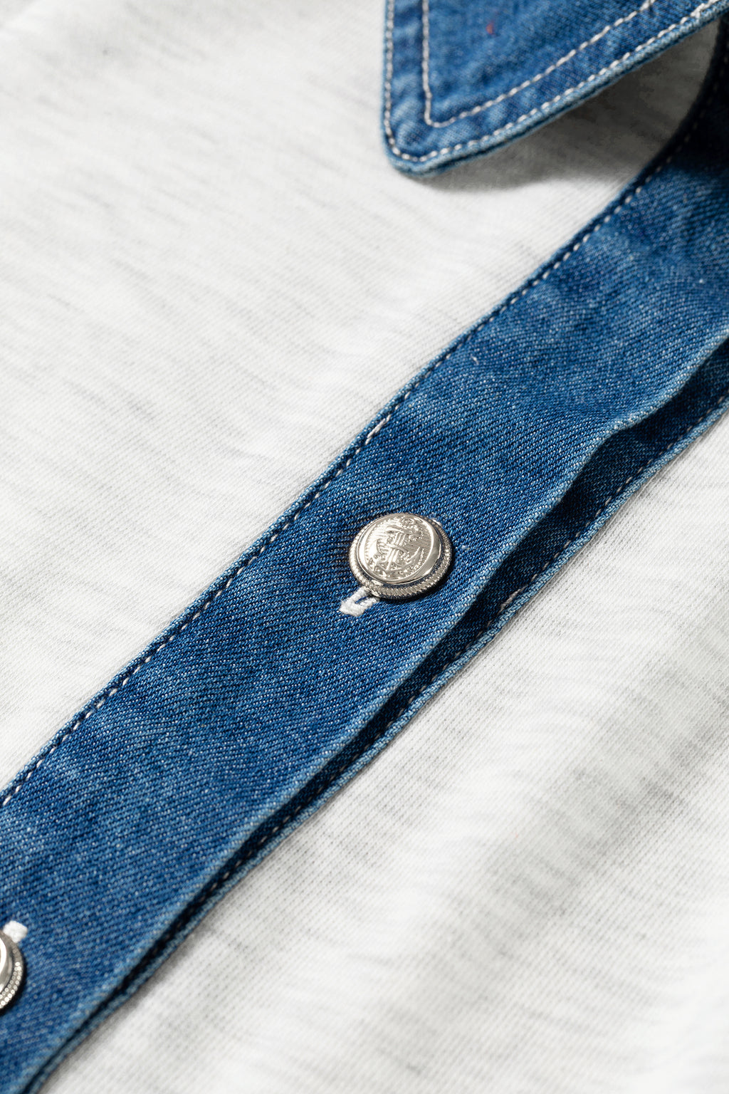 Light Grey Denim Patchwork Polo Collar Elastic Waist Sleeveless Romper