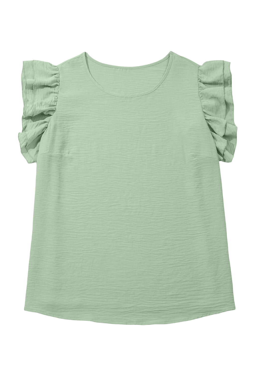 Clearly Aqua Plus Size Crew Neck Ruffle Sleeve Top