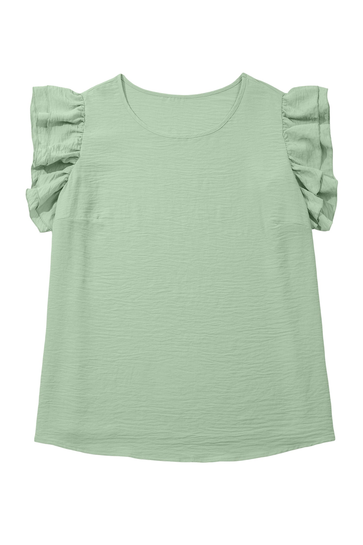Clearly Aqua Plus Size Crew Neck Ruffle Sleeve Top
