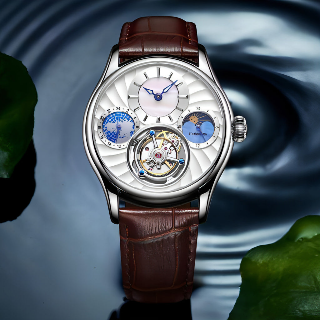 Relógio mecânico de negócios masculino automático Tourbillon Hollow