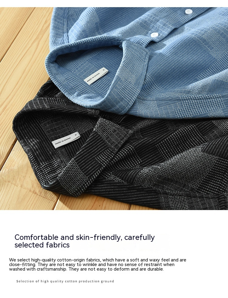 Camisa de vestir informal de manga larga de mezclilla con combinación de colores de jacquard para hombre