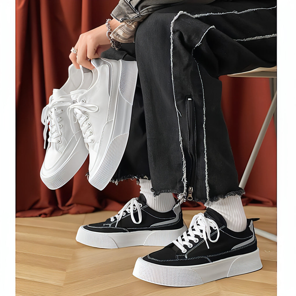 Zapatillas deportivas informales de lona transpirables de plataforma baja para hombre