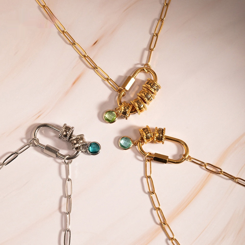 12 Color Birthstone Paperclip Necklace