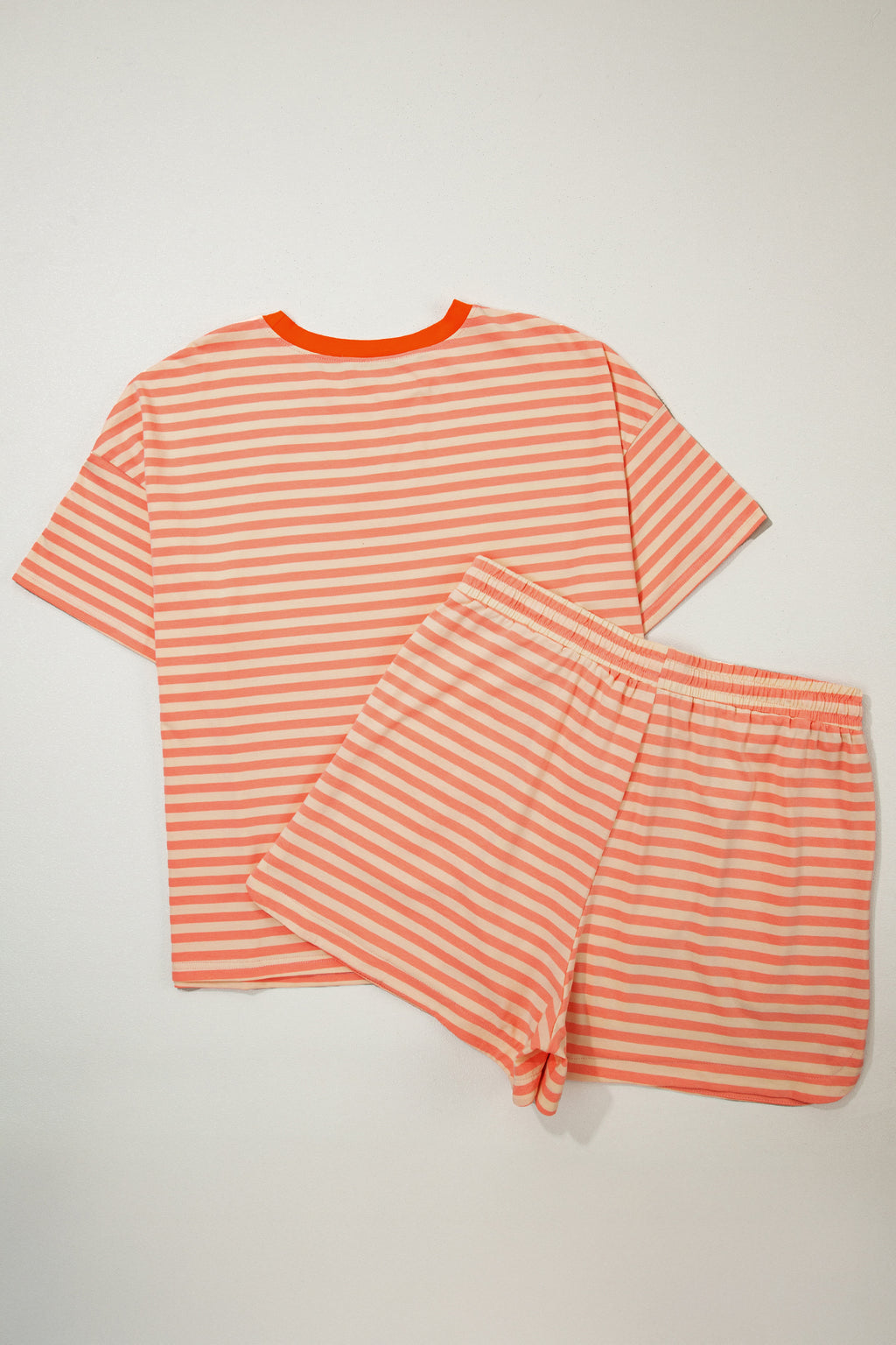 Pink Stripe Drop Shoulder T Shirt and Shorts Plus Size Summer Set