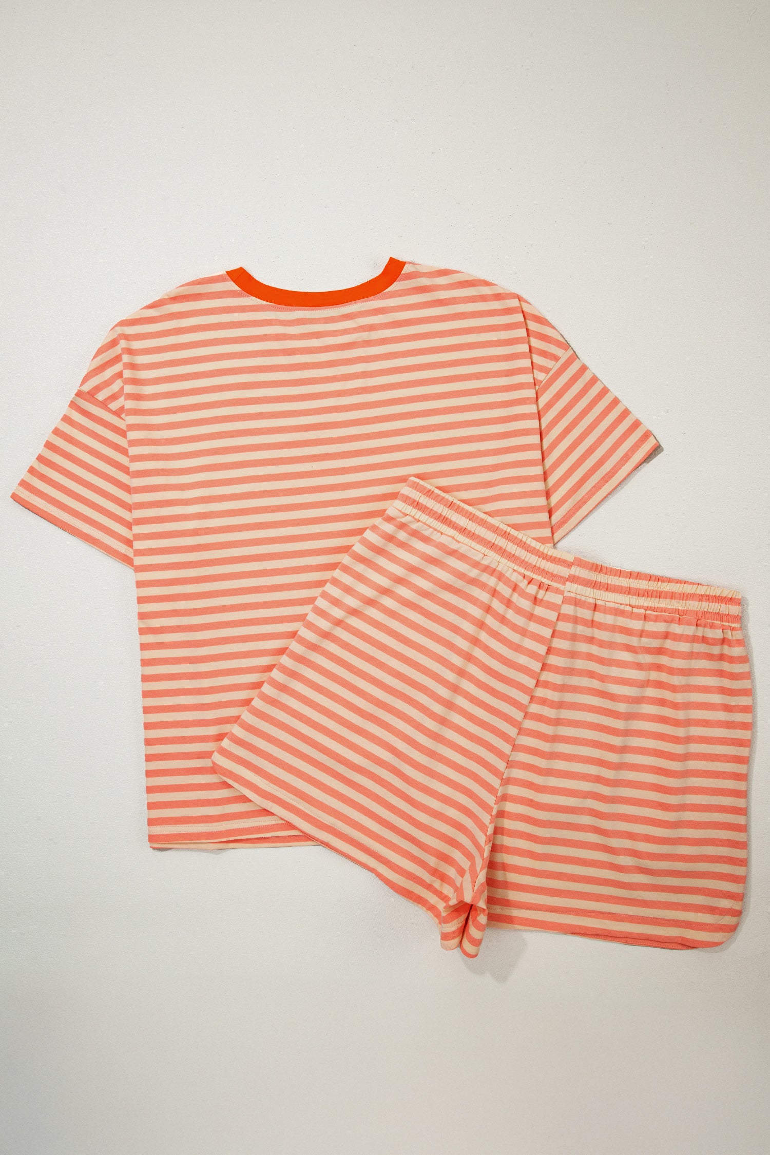Pink Stripe Drop Shoulder T Shirt and Shorts Plus Size Summer Set