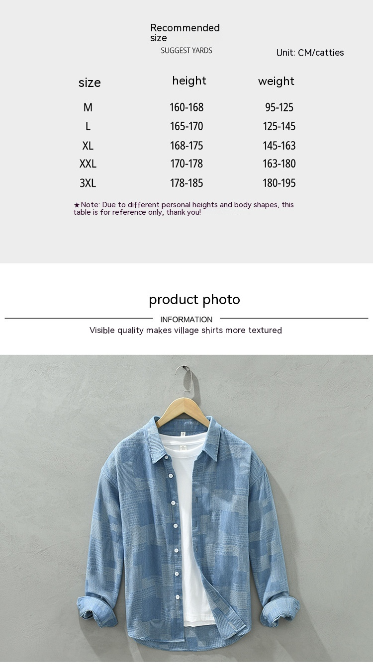 Camisa de vestir informal de manga larga de mezclilla con combinación de colores de jacquard para hombre