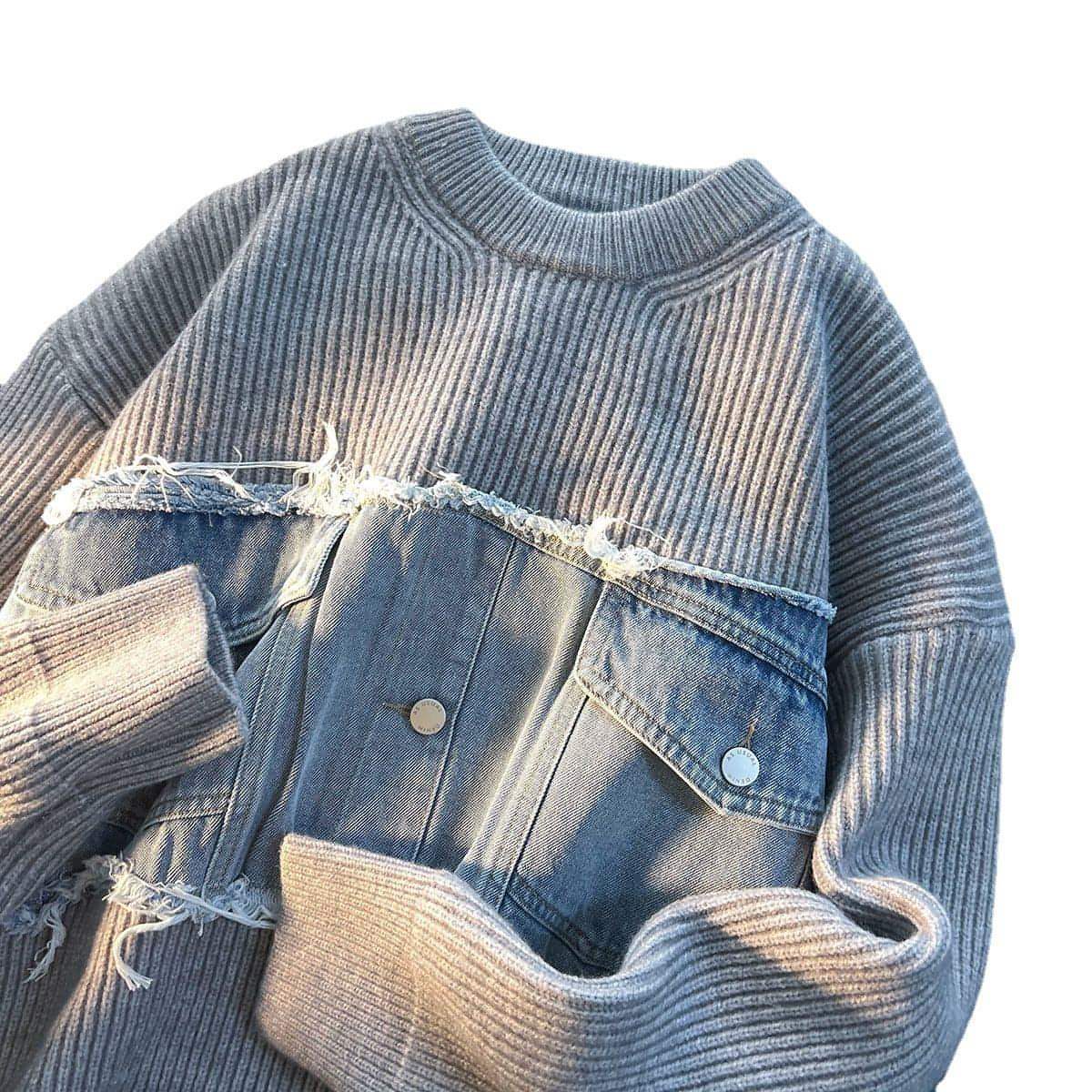 A. suéter de malhas de jeans de jeans