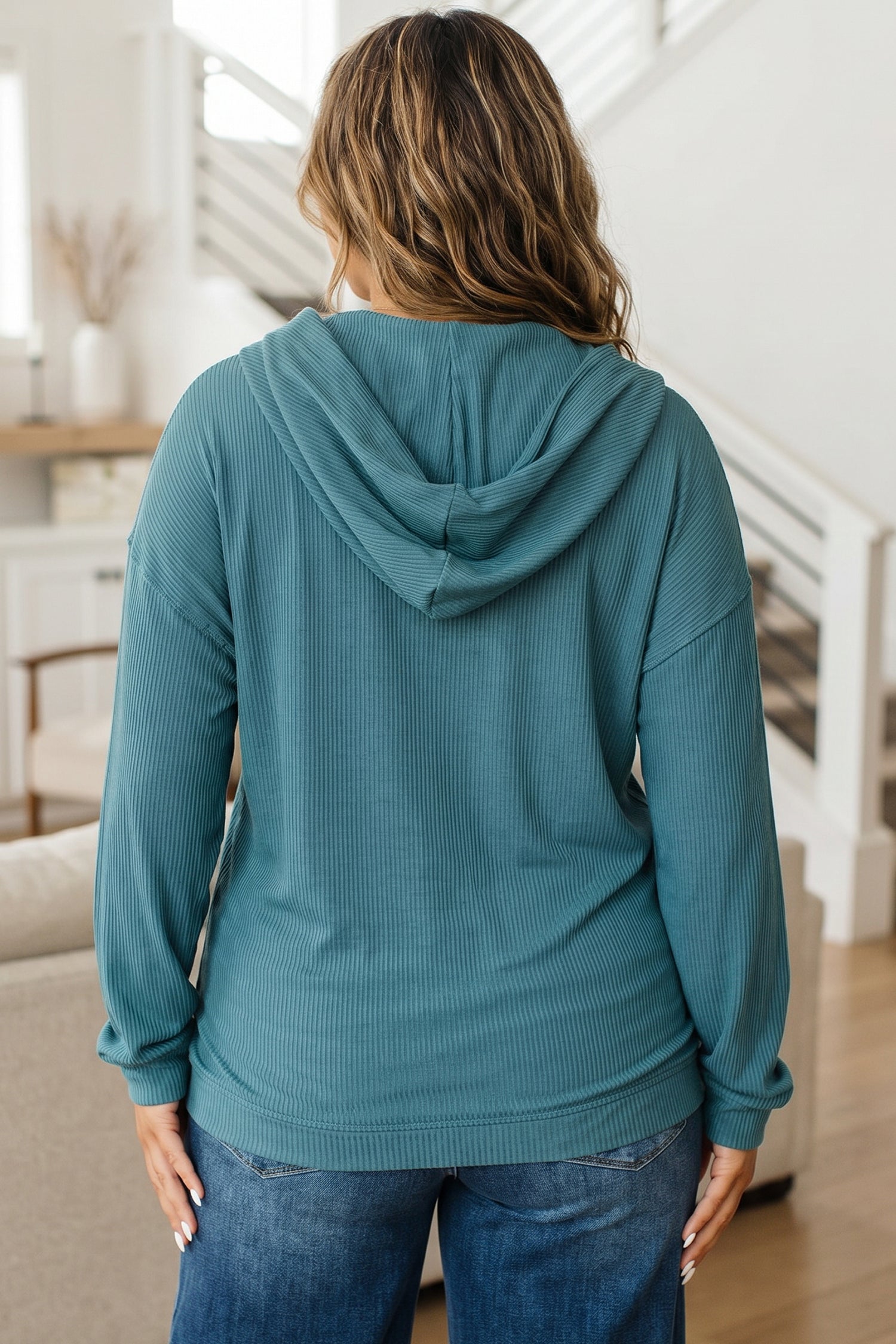 Lapis Ribbed Drop Shoulder Long Sleeve Plus Size Blouse