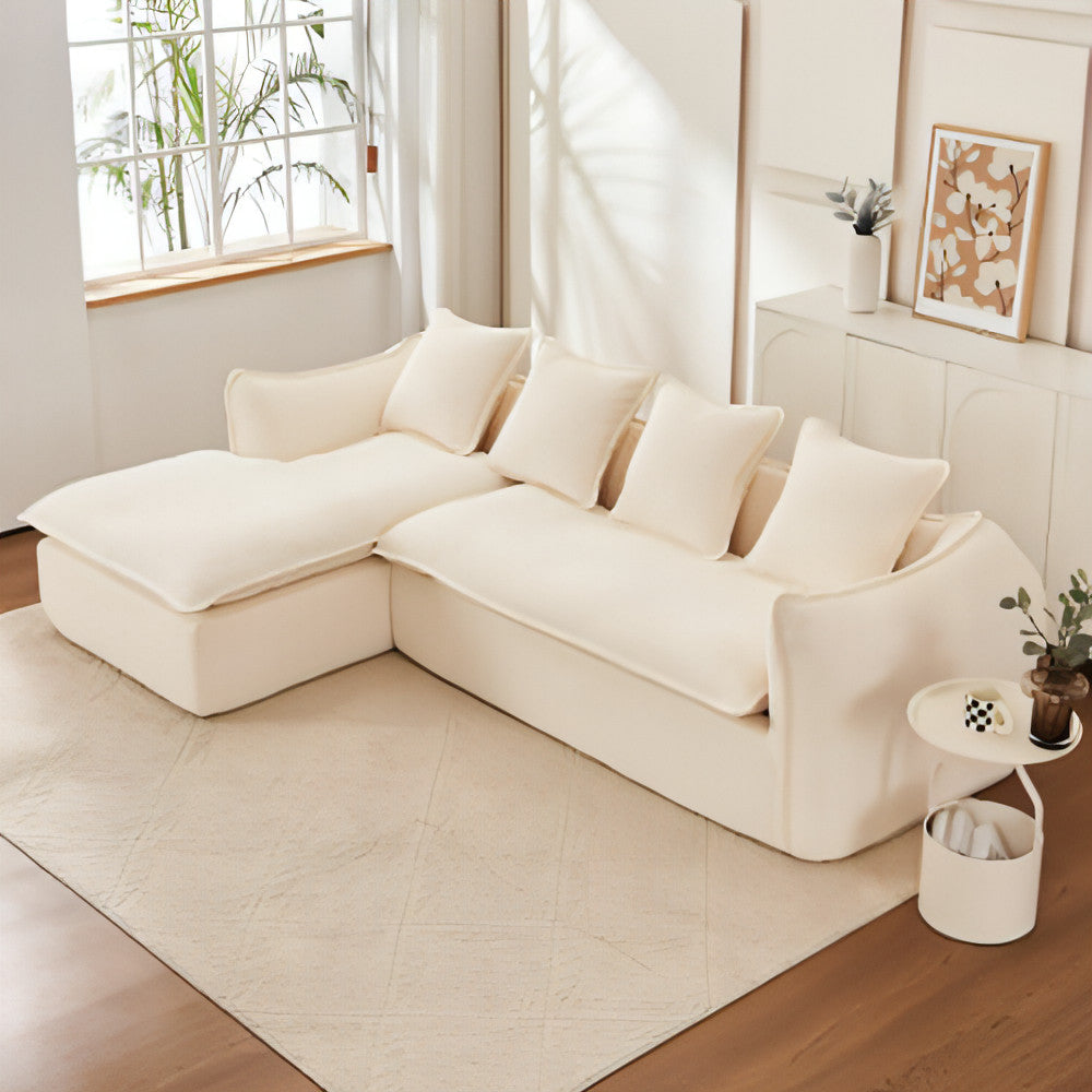 LuneluX_Home – Oversized 3-Seater L-Shape Sofa with Chaise (Beige/Grey)
