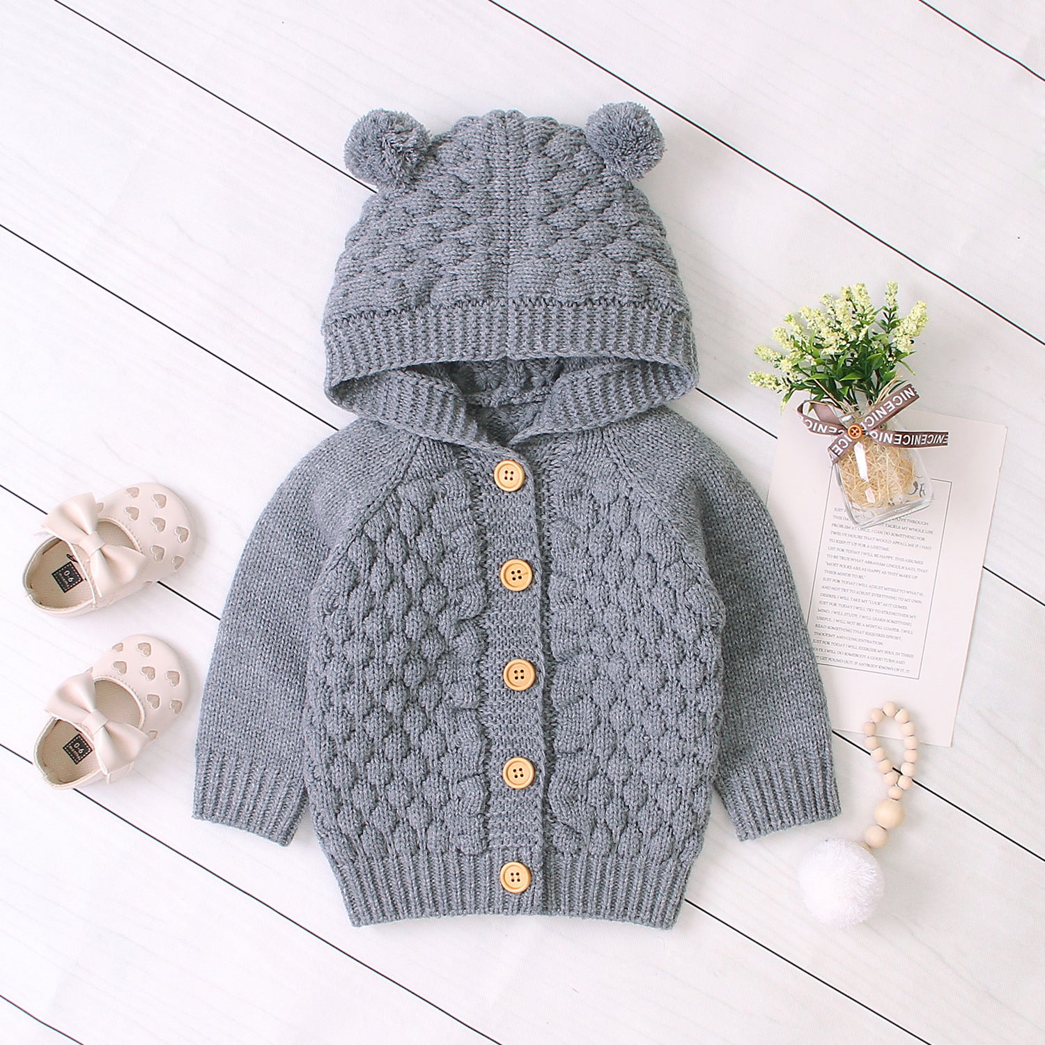 KuschelGlöckchen™ – Hooded Knit Jacket with Pom-Pom