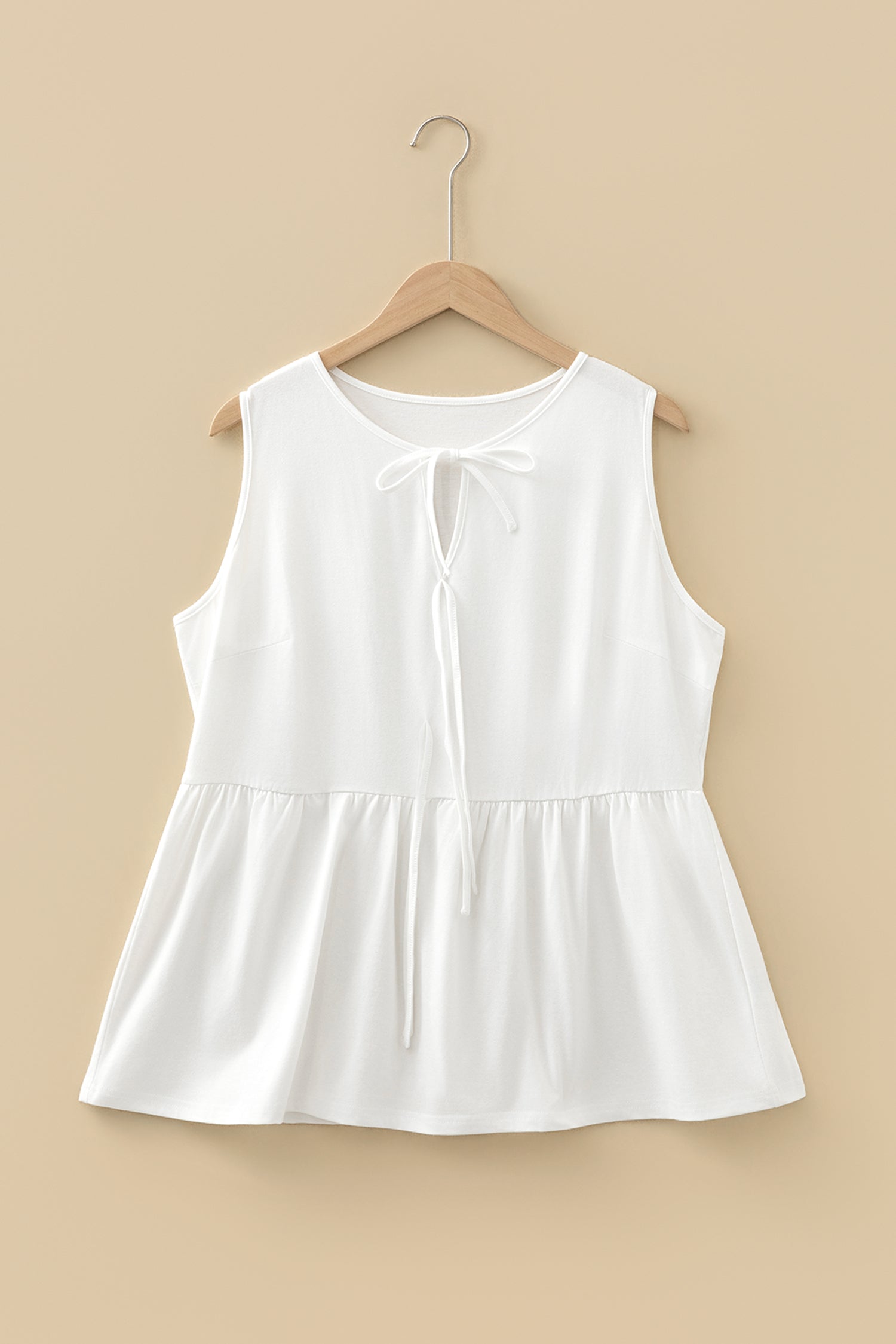 Coffee Plus Size Solid Color Bow Tie Peplum Tank Top