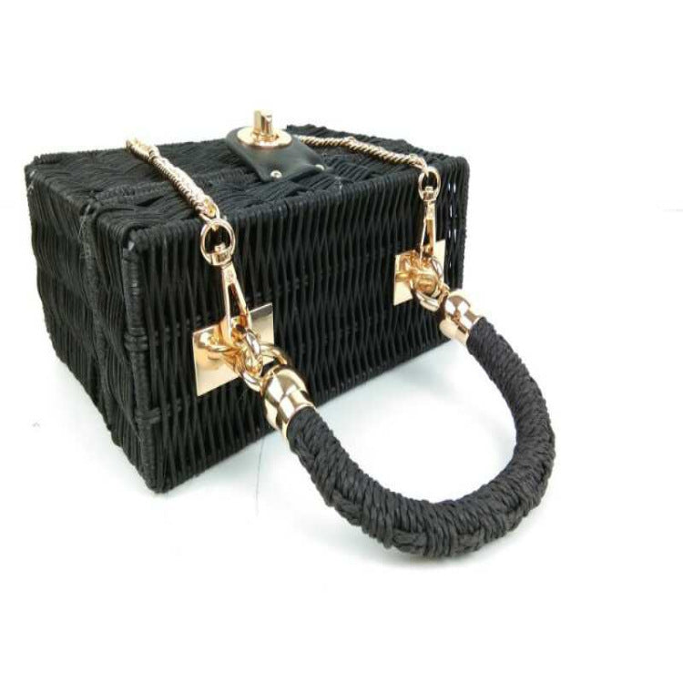 WillowCrate™ – Retro Black Rattan Box Bag