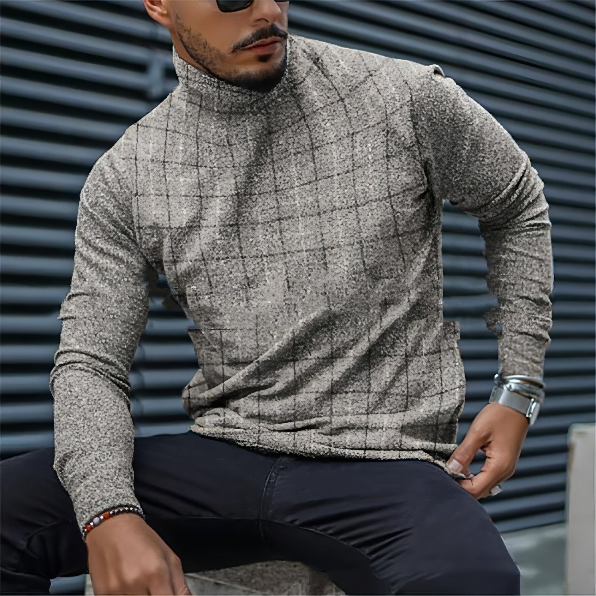 Camiseta de manga larga ajustada para hombre, camisa de cuello alto con base a rayas