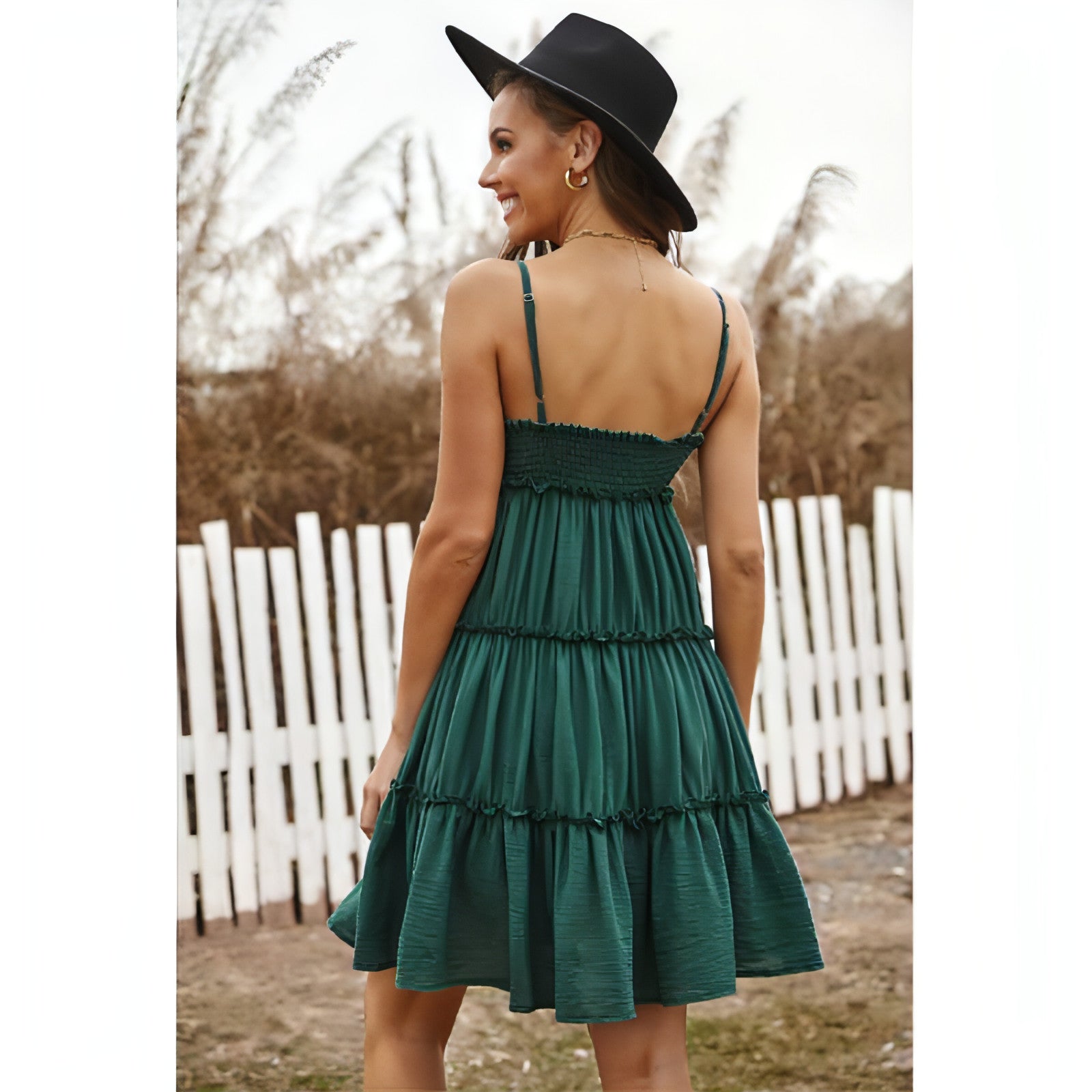 Vestido de mujer nuevo color sólido tirantes cuello en V falda corta