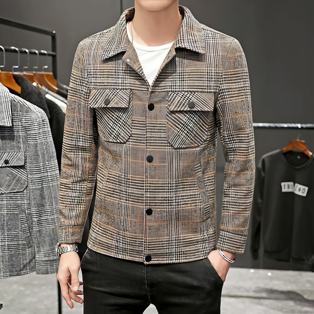 Chaqueta informal a cuadros con solapa y abrigo corto para hombre