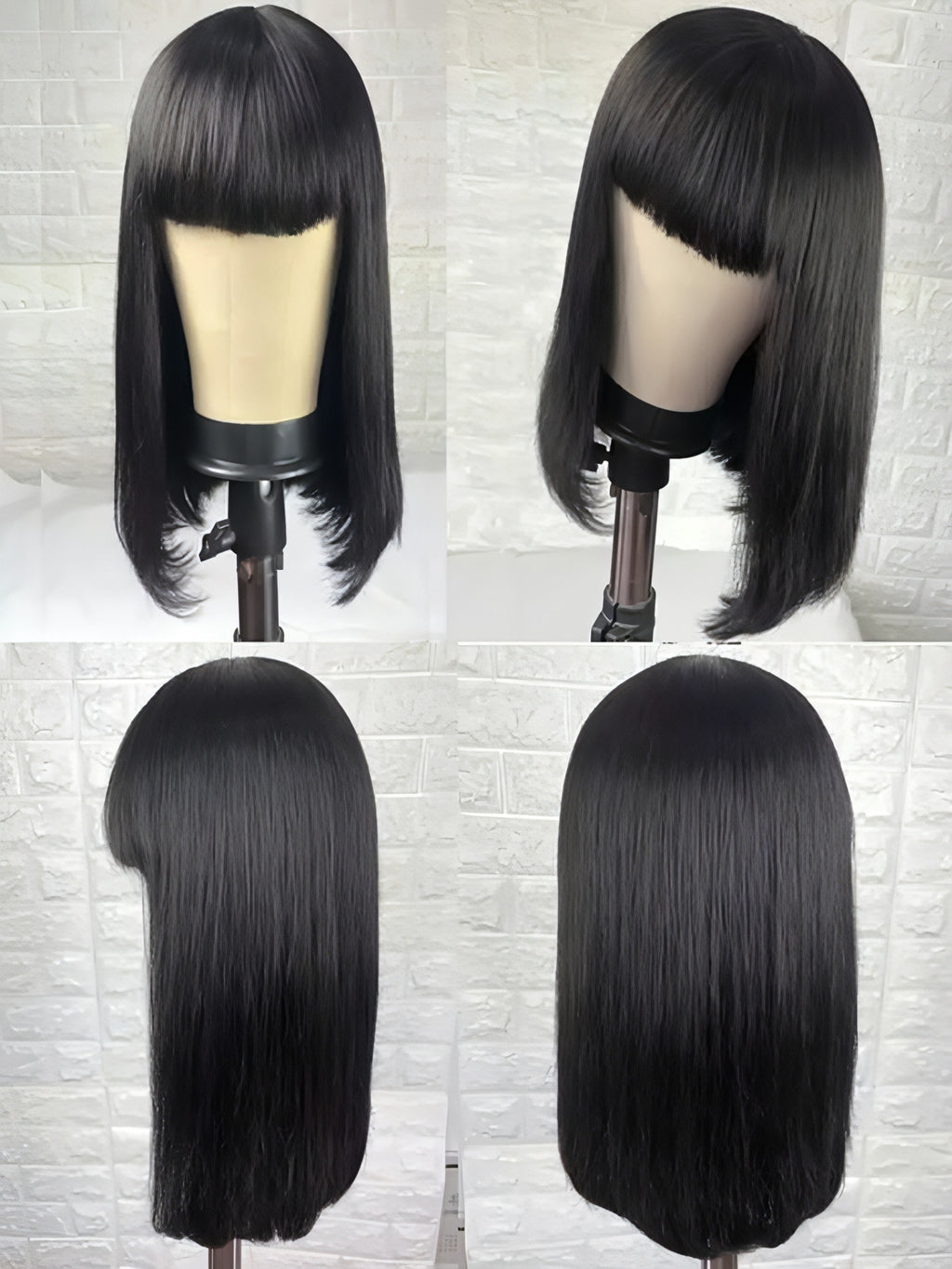 LuxeWaves Brazilian Straight Black 100 Real Hair 30Inch Long Bangs Wig