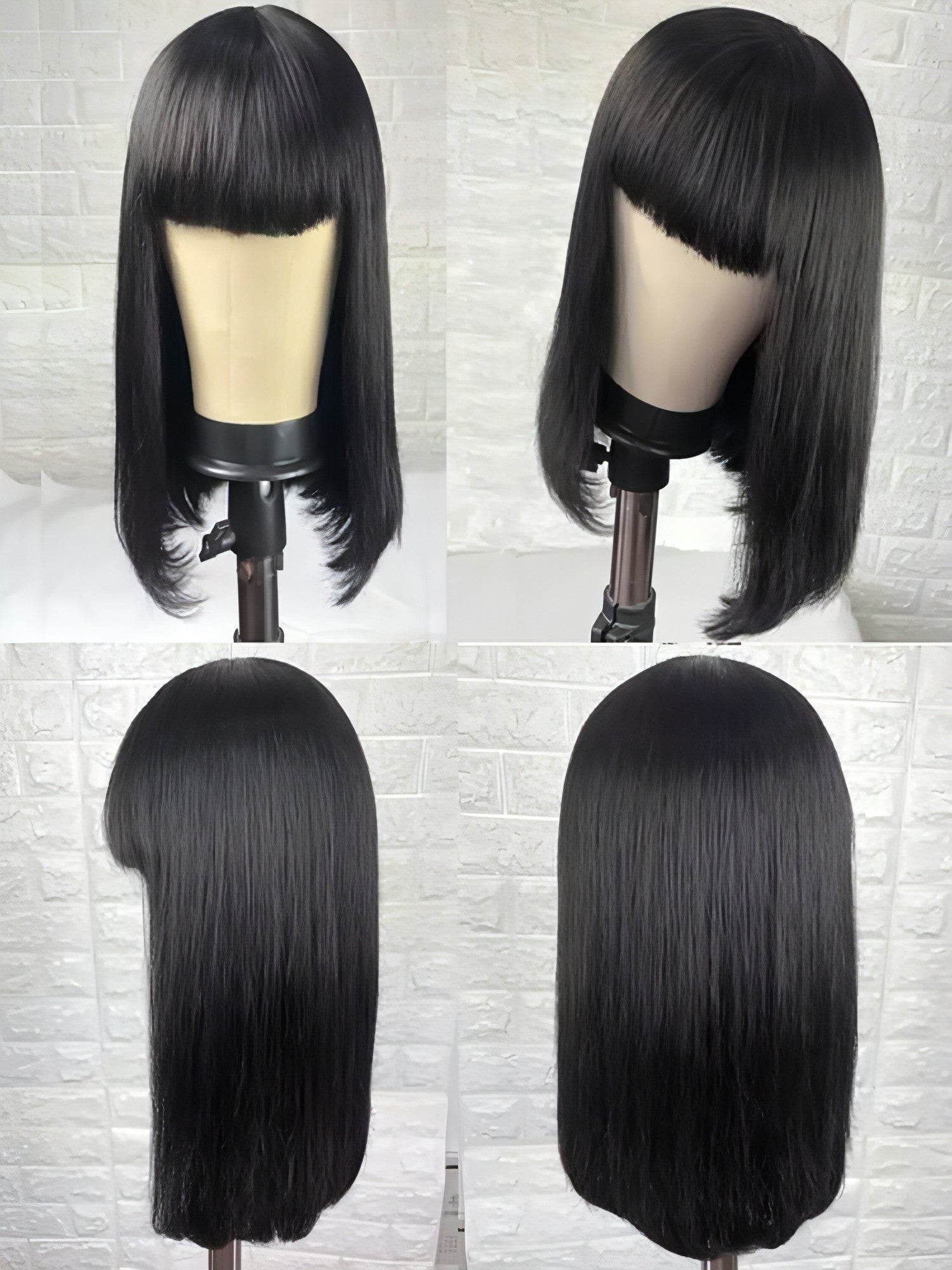 LuxeWaves Brazilian Straight Black 100 Real Hair 30Inch Long Bangs Wig