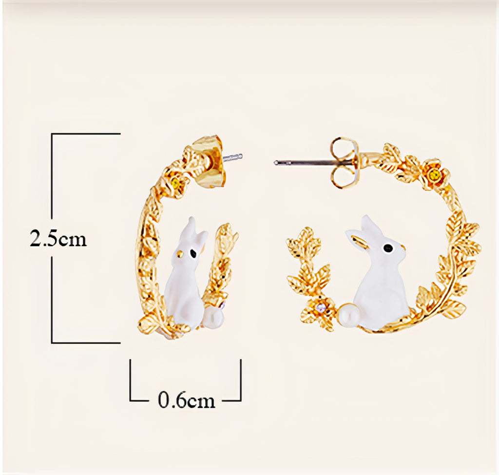 Cute Little White Rabbit Wheat Ear Earrings