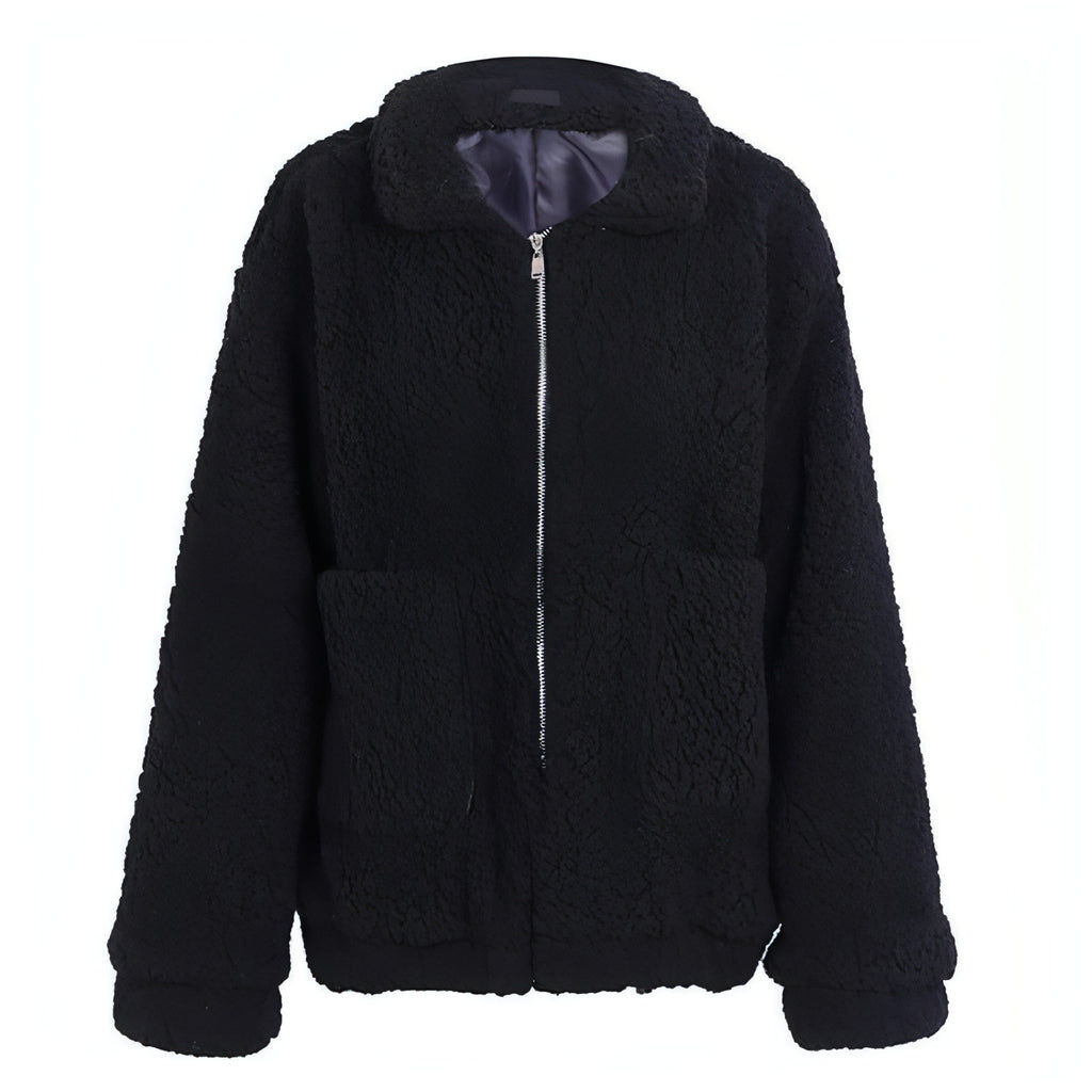 Faux Lammwolle übergroße Jacke Mantel Winter schwarz warme haarige Jacke Frauen Herbst Oberbekleidung