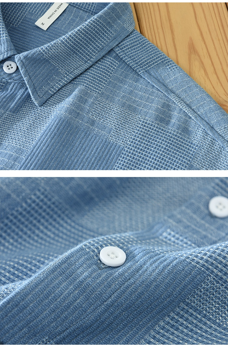 Camisa de vestir informal de manga larga de mezclilla con combinación de colores de jacquard para hombre