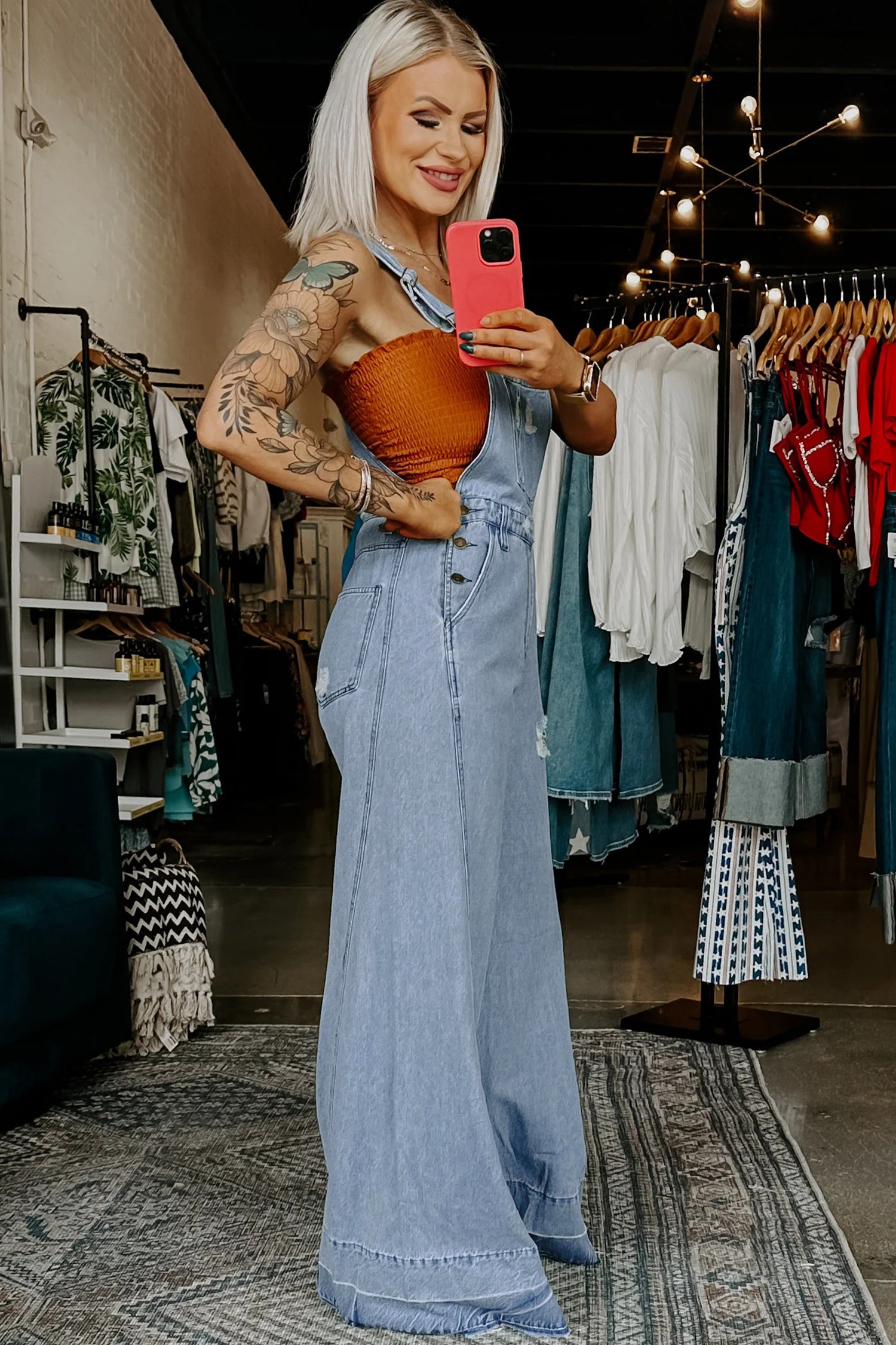 Mist Blue Retro Distressed Button Adjustable Straps Denim Overall Jumpsuit