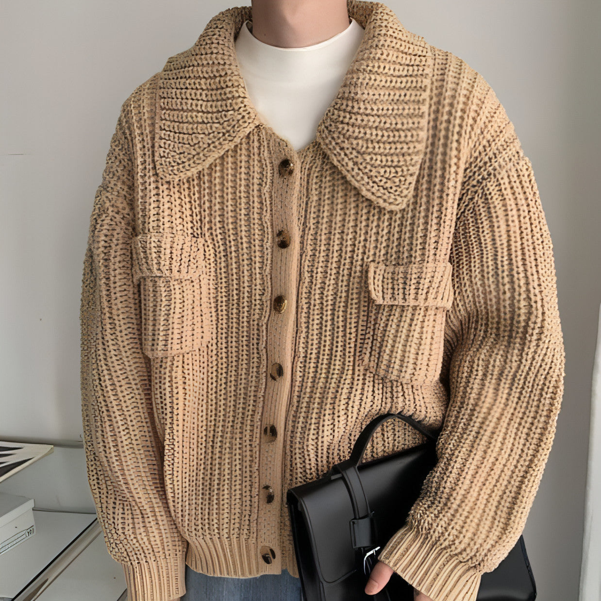 Sweter de lapela de inverno Cardigã solto de peito único