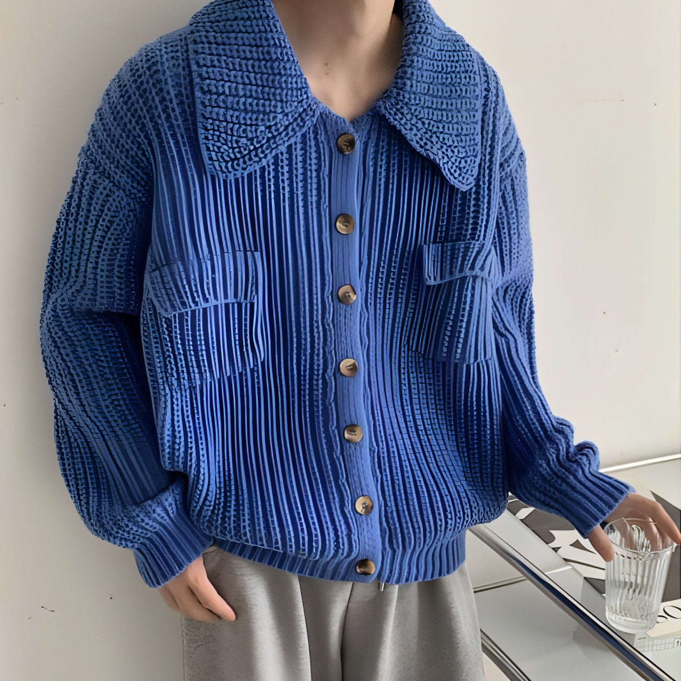 Sweter de lapela de inverno Cardigã solto de peito único