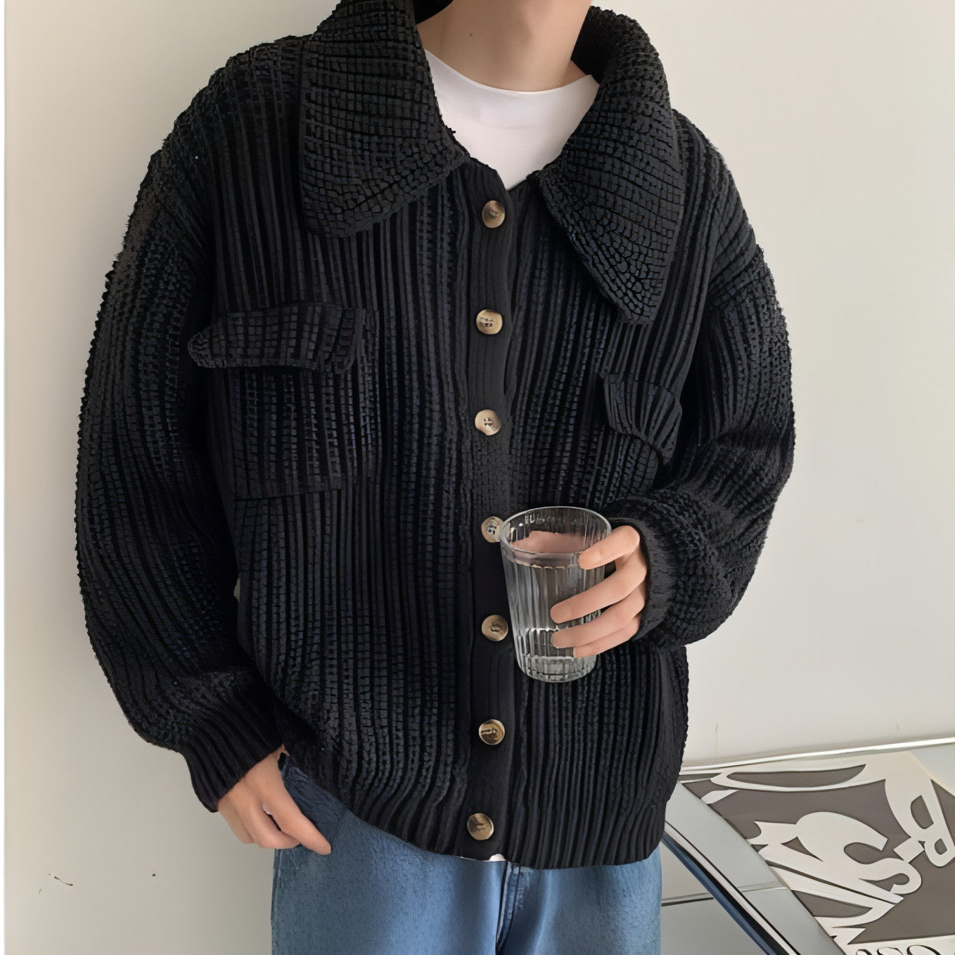 Sweter de lapela de inverno Cardigã solto de peito único