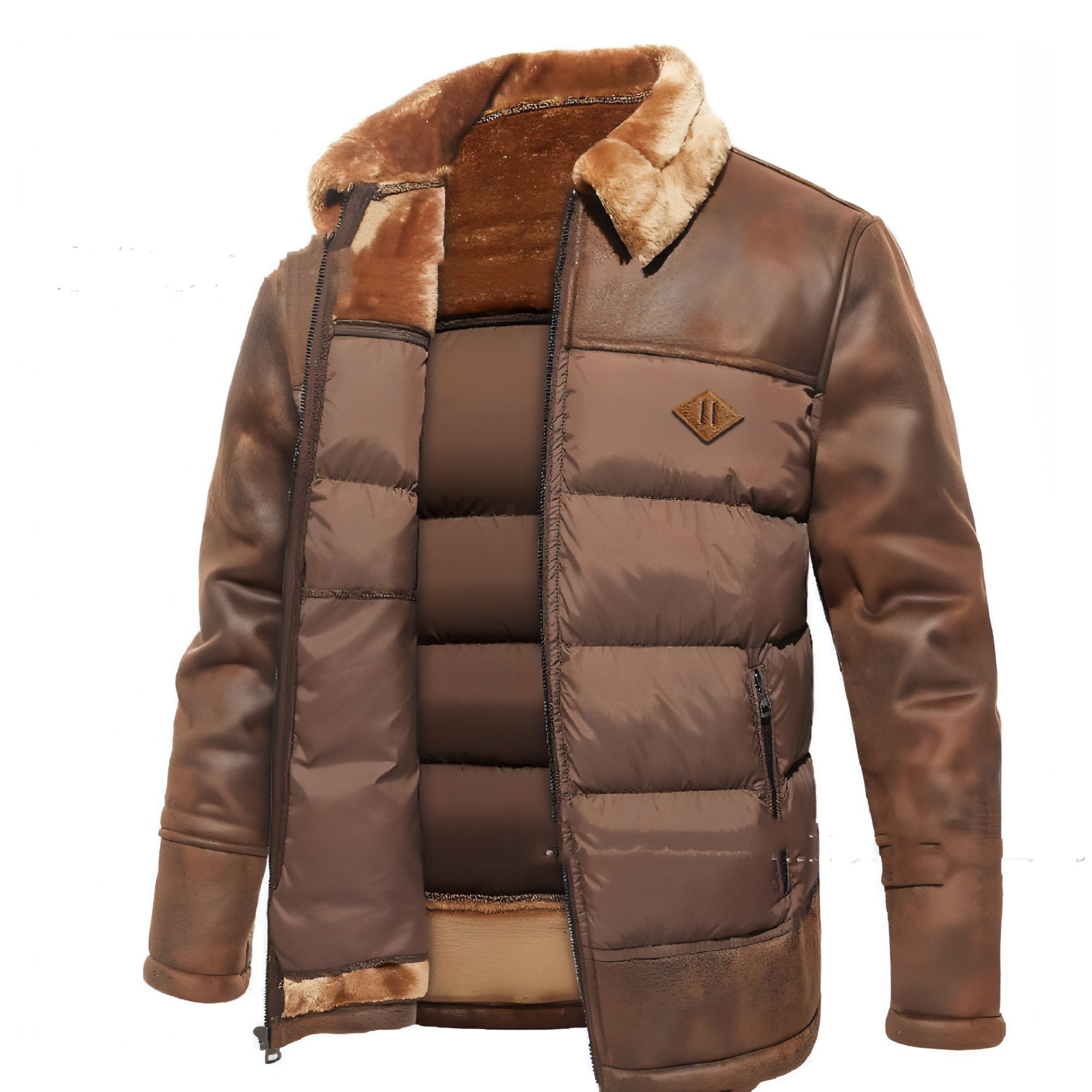 A.1 Chaqueta de moda con solapa integrada de piel para hombre