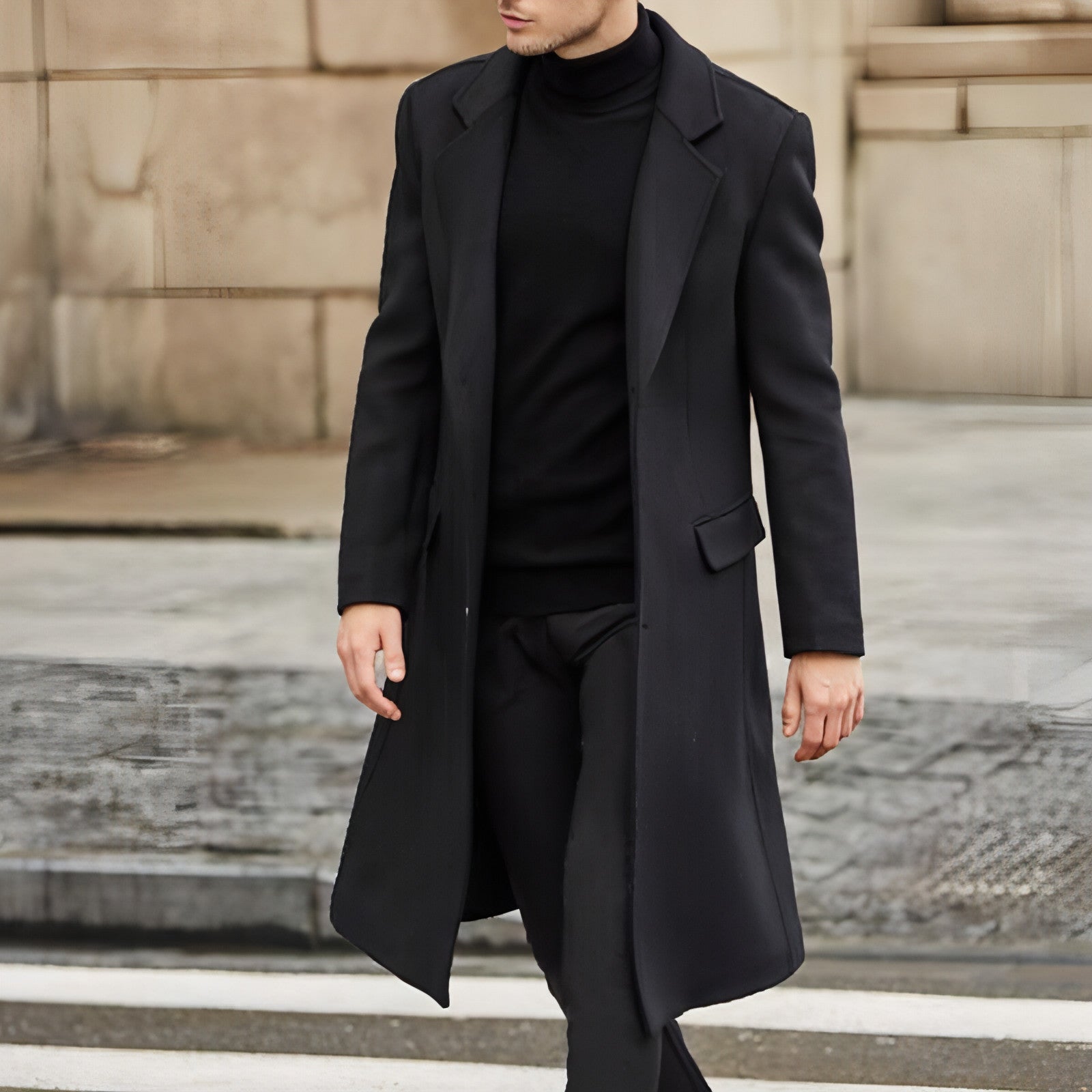 Gabardina larga de lana para hombre