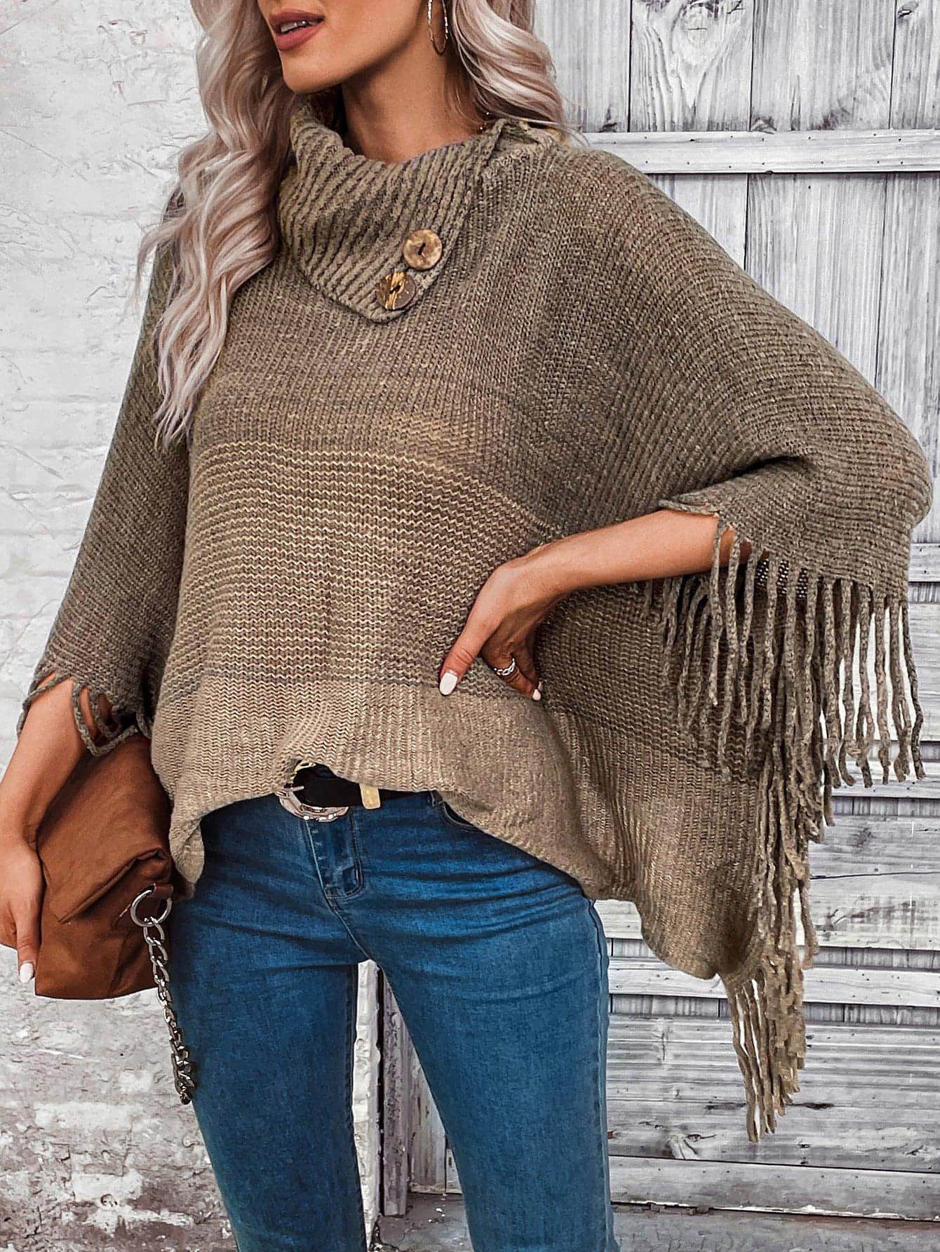 Sweater Lapel Pullover Gradient Women