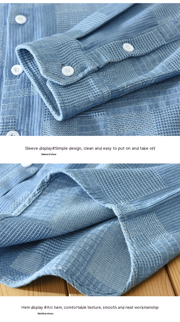 Camisa de vestir informal de manga larga de mezclilla con combinación de colores de jacquard para hombre