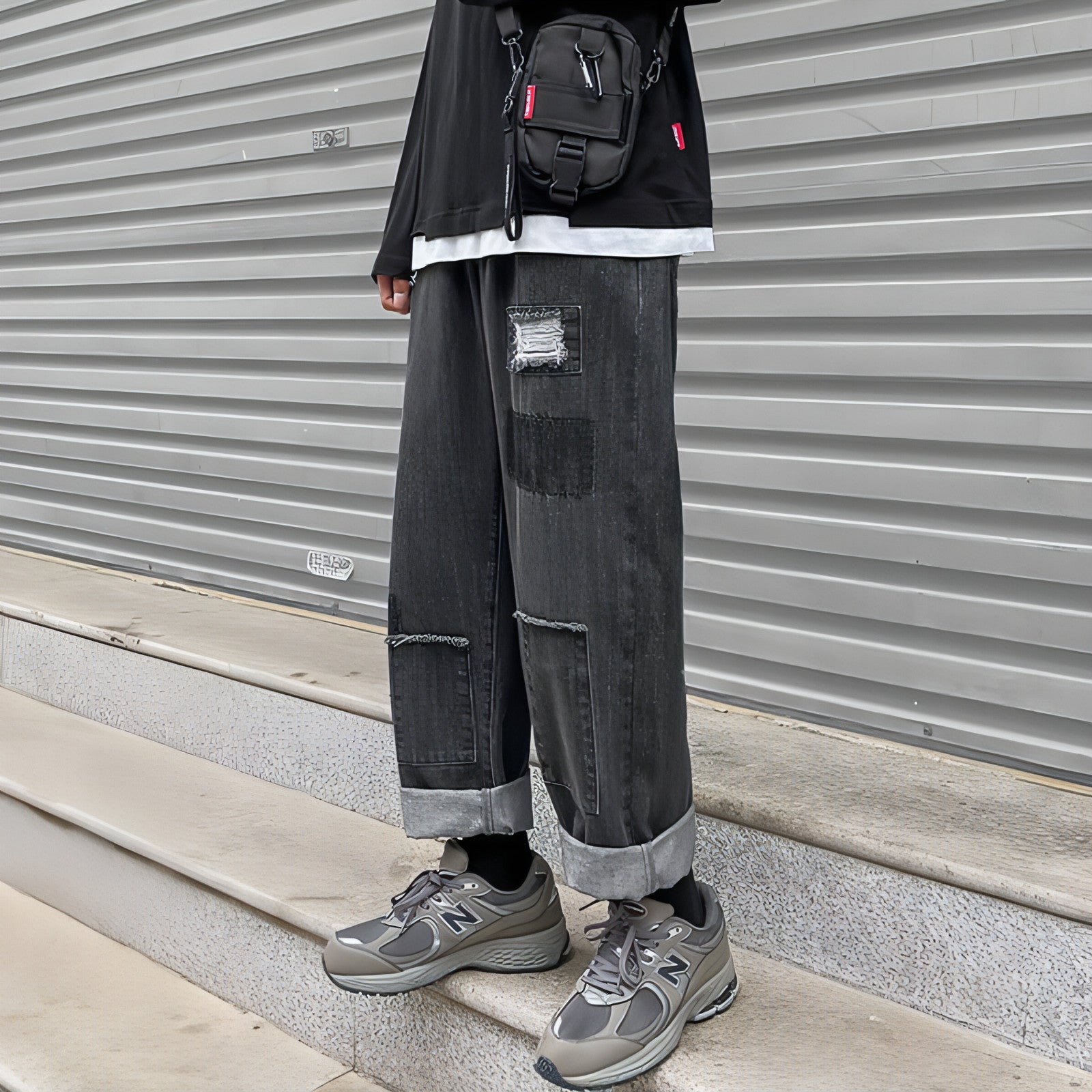 Pantalones de calle de corte alto, vaqueros rotos, pierna recta y suelta para hombre