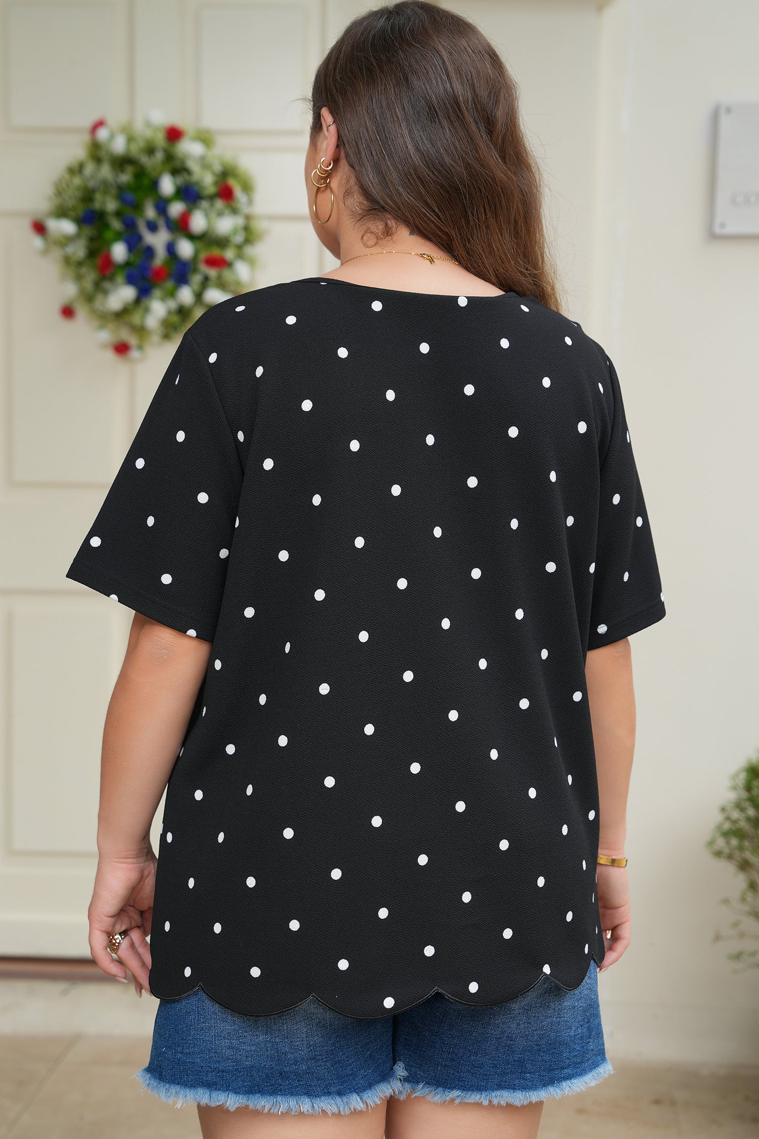 Black Plus Size Dotted Casual T Shirt