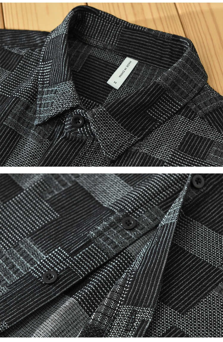 Camisa de vestir informal de manga larga de mezclilla con combinación de colores de jacquard para hombre