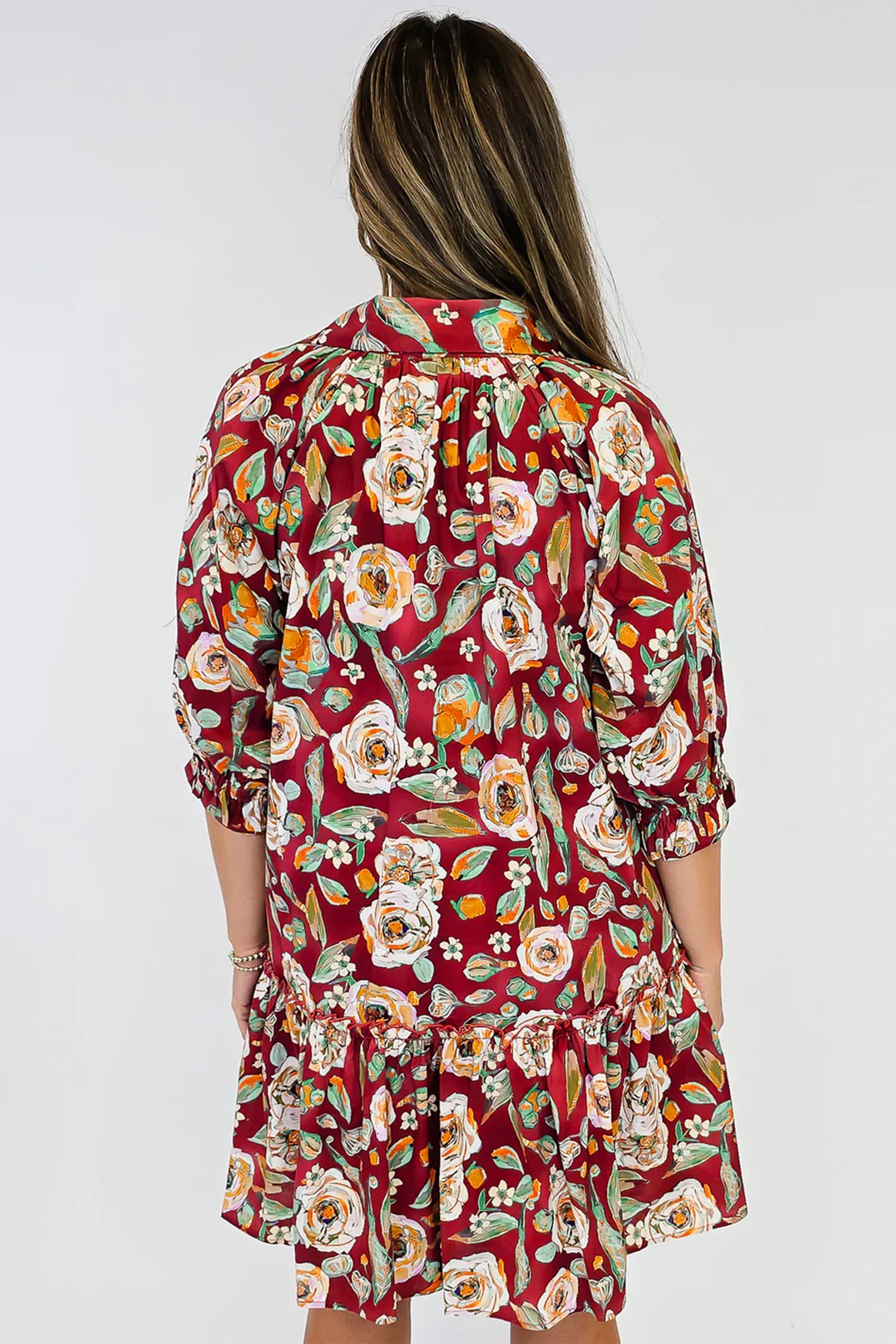 Red Floral Print Half Sleeve Short Shift Dress