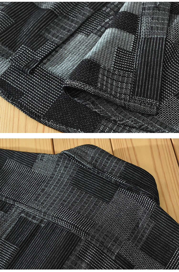 Camisa de vestir informal de manga larga de mezclilla con combinación de colores de jacquard para hombre