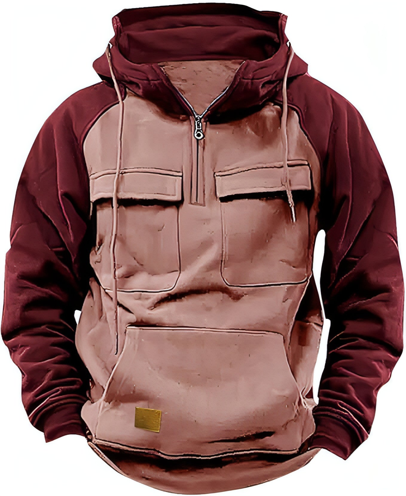 Men's Contrast Color Workwear Hoodie – Fall/Winter Streetwear Style