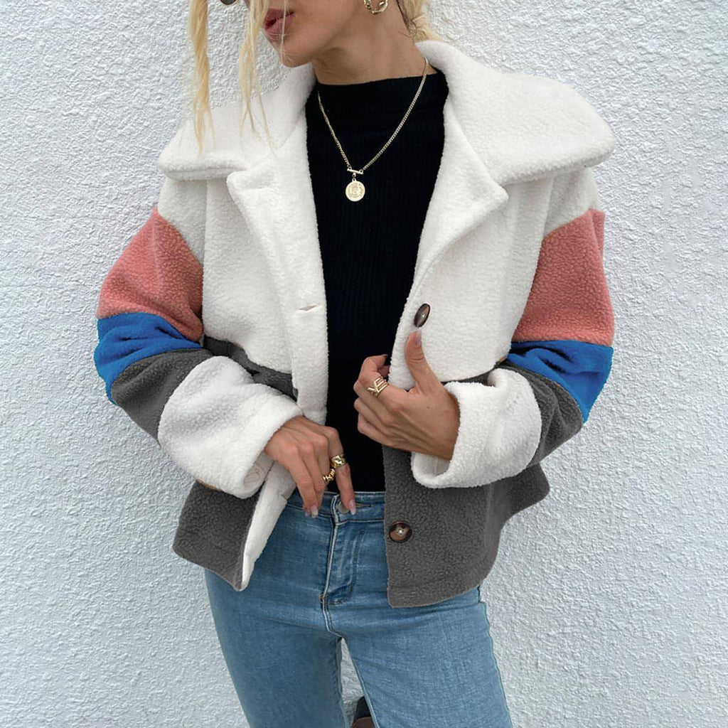Glänzende Jacke mit Button-Down-Kragen und Farbblockdesign