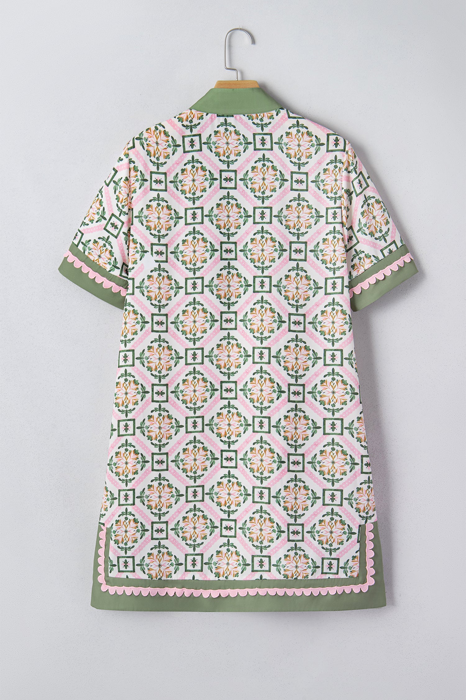 Multicolour Boho Geometric Flower Print Short Sleeve Loose Mini Dress