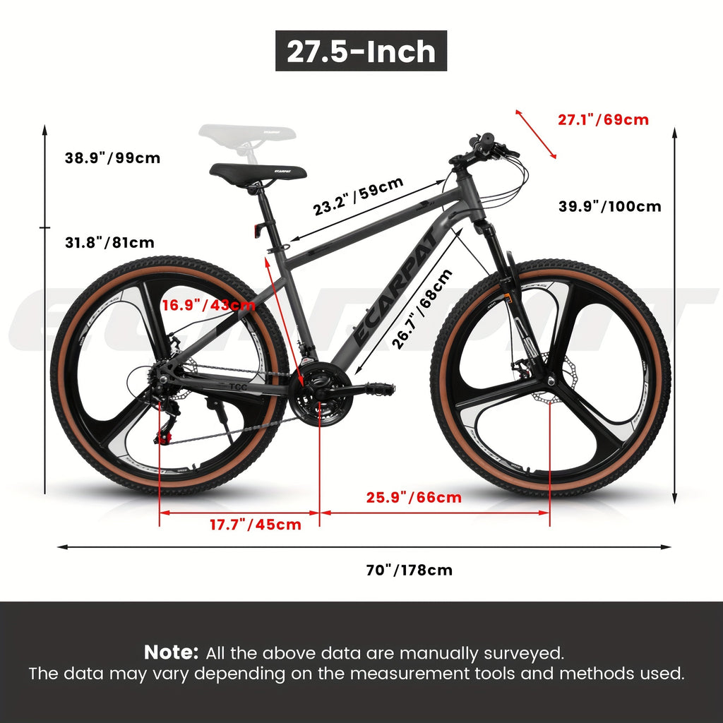 Ecarpat™ Racing MODERNA – 27.5" Hybrid MTB (21-Speed, Dual Disc, Black-Orange)