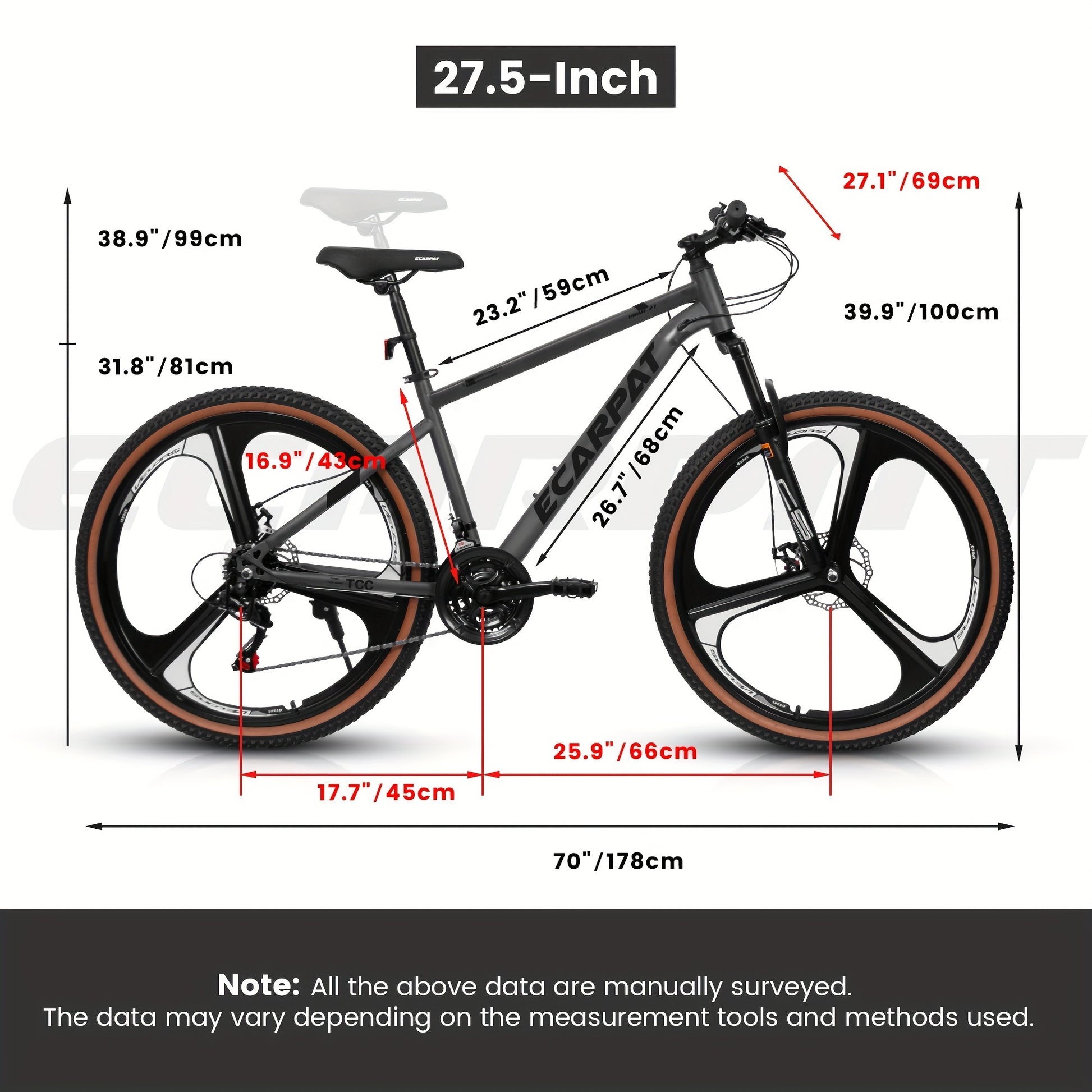 Ecarpat™ Racing MODERNA – 27.5" Hybrid MTB (21-Speed, Dual Disc, Black-Orange)